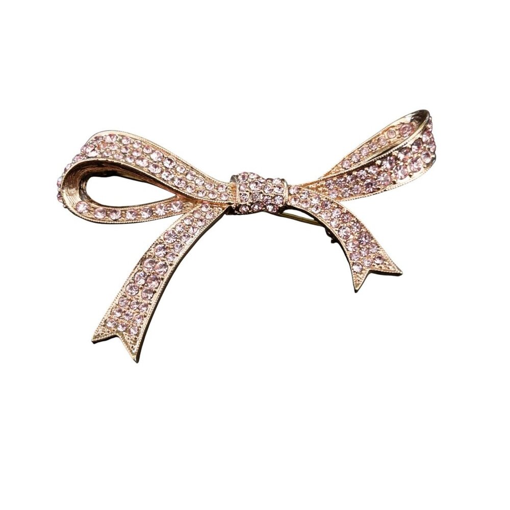Kenneth Jay Lane Pave Pink Rhinestone Bow Brooch … - image 1